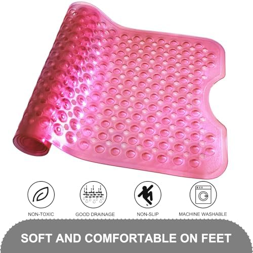 TEESHLY Bath Tub Shower Mat, Non Slip Bathtub Floor Liner Mats with Suction Cups and Drain Holes, Machine Washable Bathmat for Bathroom Floor Safety, 40 x 16 Inch, Clear Burgundy - Image 4