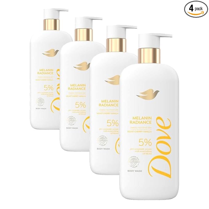 Dove Body Wash Melanin Radiance Nourishes for restored radiance 5% pro-ceramide serum with nourishing oil blend 18.5 oz (Pack of 4)