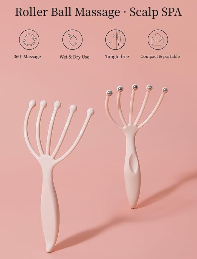 Scalp Massager & Gua Sha Tool Set - Manual Head Massager, Massage Comb for Relaxation & Stress Relief (Pink & Pink)