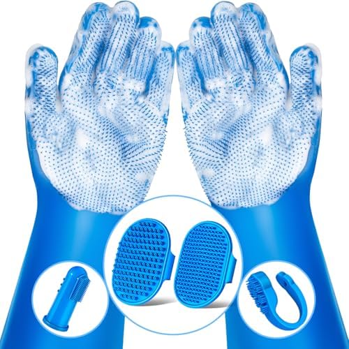 6PCS Grooming & Bath Supplies for Dogs, Cats | Dog Washing Gloves | Dog Bath Brush | Dog Shower Brush | Pet Grooming Gloves | Dog Grooming kit | Pet Supplies for Showerhead & Sprayer (Navy Blue) by Augwind
