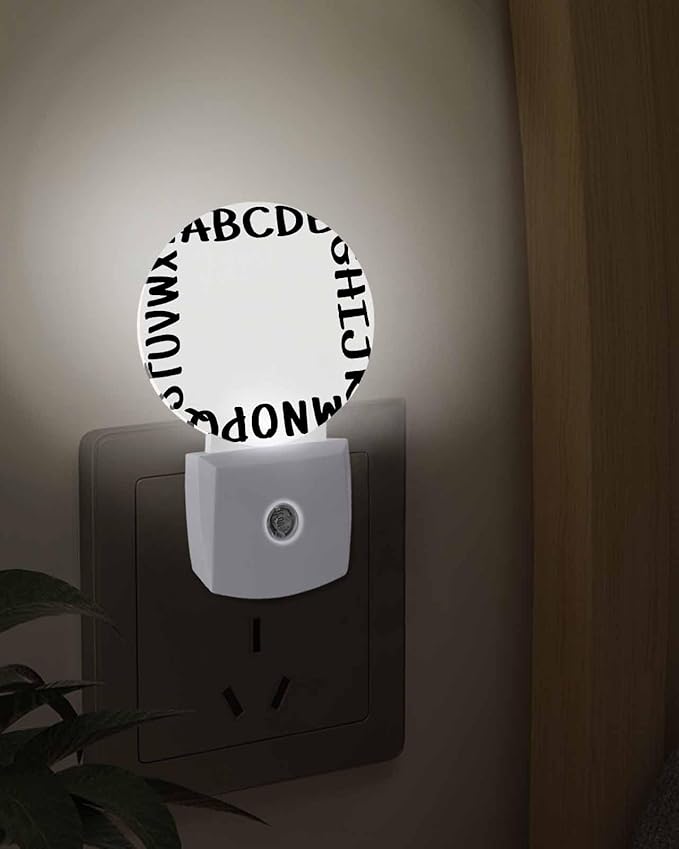 Night Lights Auto Sensor Alphabet Night Light Beige Modern Minimalist Letter Round Lamp Plug-in LED Nightlights Dusk to Dawn for Living Room Bedroom Bathroom Hallway Wall Decor