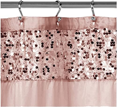 Zahari Home 13pc Sinatra Bathroom Shower Curtain Set - Blush Luxury Fabric With 12 Hooks - Unique Design Bling - Image 6