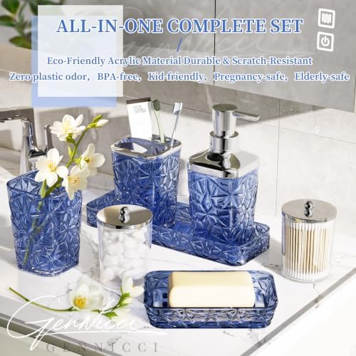 Bathroom Accessory Set, 9-Piece Blue Bathroom Set with Trash Can, Toilet Brush, Soap Dispenser, Soap Dish, Toothbrush Holder, Tumbler, Q-tip Holders & Tray, for Hotel/Apartment, Housewarming Gift - Image 4