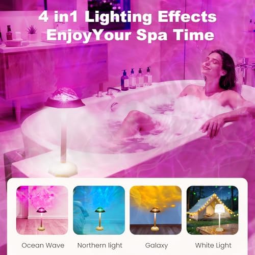 4 in 1 Shower Lamp Waterproof Bathroom Lamp Ocean Wave Projector Light Northern Galaxy Light 16 Color Rechargeable Remote Control lumena Lamps for Inside Shower/Bathtub - Image 3
