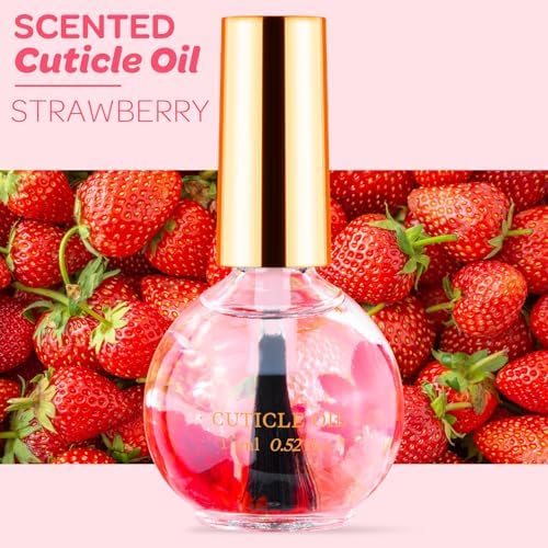 JIASHENG Cuticle Oil, Strawberry Nail Oil Infused with Real Flowers 15ml - Image 2