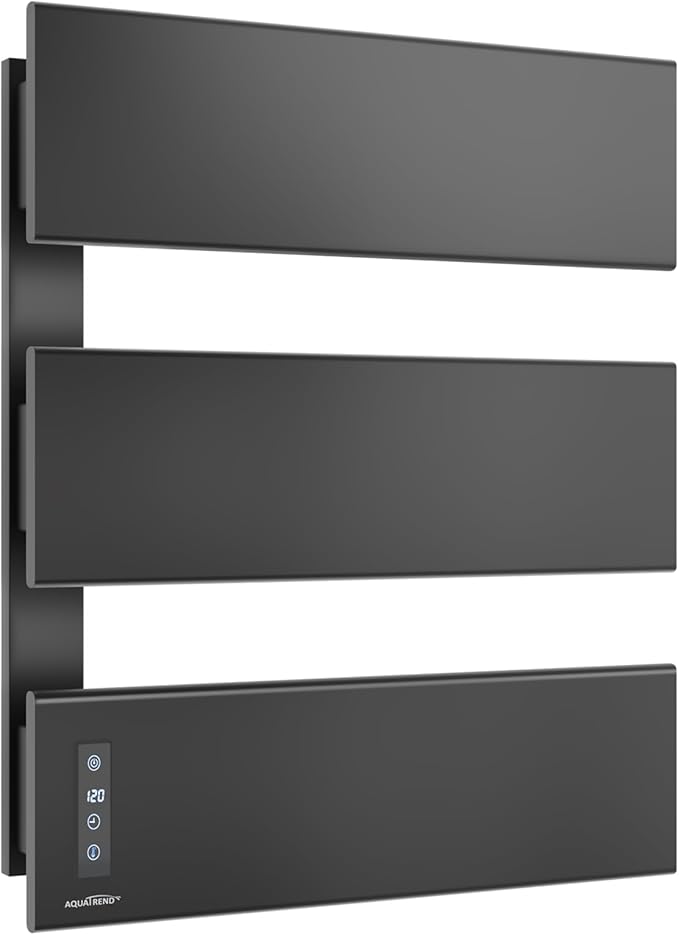 Heated Towel Racks For Bathroom, Large Towel Warmer Rack With 3 Bar, Smart LED Control, Built-in Timer & Temperature, 21.6" X 17.7", 100 - 140°F, Plug-in & Hardwired, Fast Heating, Elegant Matte Black