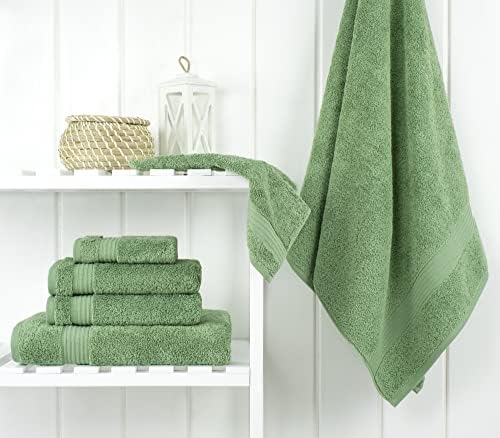 Cotton Paradise Towel Set of 6, 2 Bath Towels, 2 Hand Towels and 2 Washcloths Towels for Bathroom Sets, Green - Image 3