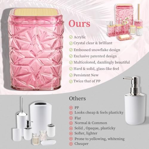 Bathroom Accessory Set, 9-Piece Pink Bathroom Set with Trash Can, Toilet Brush, Soap Dispenser, Soap Dish, Toothbrush Holder, Tumbler, Q-tip Holders & Tray, for Hotel/Apartment, Housewarming Gift - Image 7