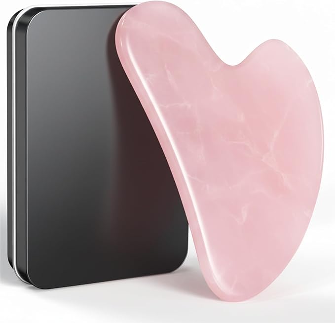 Gua Sha Facial Tools, Guasha Tool for Face & Neck, Gua Sha Scraping Massage Tool for Lymphatic Drainage & Puffiness Reduction (Pink)