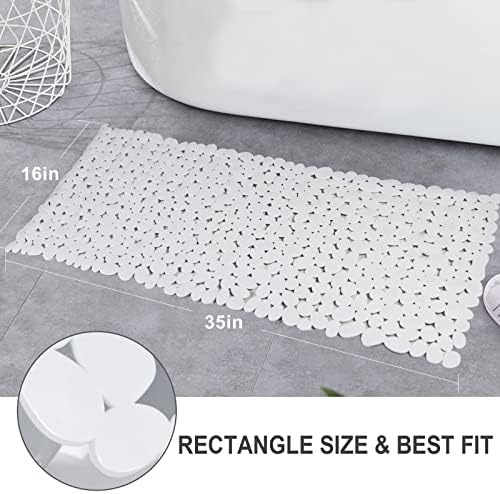 Pebble Shower Mat for Bathtub Non Slip Mat 35"X16" with Suction Cups,White - Image 2