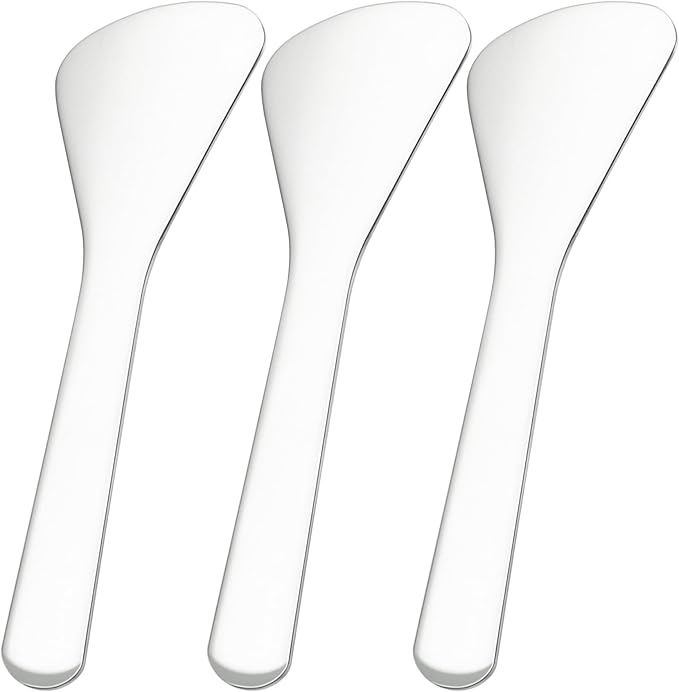 Pndeyo 3pcs Mini Stainless Steel Makeup Spatula, Reusable Cosmetic Cream Spatulas Spoon, Skincare Scoop Applicator Facial Massage Beauty Tools for Mixing and Sampling Face Eye Cream- 3.17"×0.98"