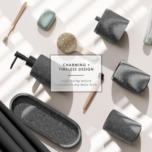 Clara Clark Coal Black Bathroom Set - Bathroom Sets with Shower Curtain and Rugs, 21PC Bathroom Accessory Set, Shower Curtain Set with Soap Dispenser & Toothbrush Holder - Image 6