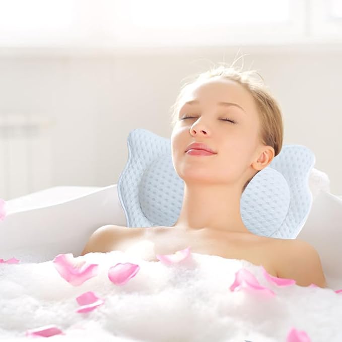 Bath Pillow,Ergonomic Bathtub Pillows for Tub Neck and Back Support,with 6 Powerful Suction Cups,Provide Shoulder and Back Relaxing,Bath Accessory,Fits All Types Bathtub(White)