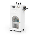 OmySalon Salon Cart with Wheels, 3-Tier Rolling Beauty Cart with Glass Door & Dryer Holder, Mobile Hair Styling Station for Barber, Spa, Esthetician, Nail & Tattoo Artists, Lockable Storage, White
