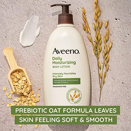 Aveeno Daily Moisturizing Body Lotion with Soothing Prebiotic Oat, Gentle Lotion Nourishes Dry Skin With Moisture, Paraben-, Dye- & Fragrance-Free, Non-Greasy & Non-Comedogenic, 8 fl. oz (Pack of 2) - Image 5