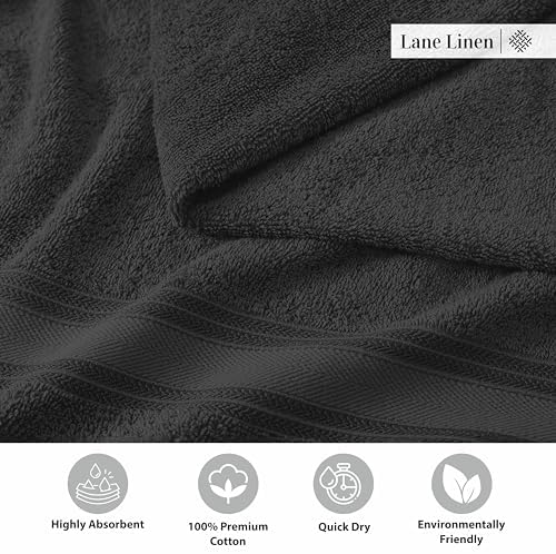 LANE LINEN Luxury Towels Set - 3 Piece Set, 100% Cotton Bathroom Towels, Zero Twist, Quick Dry Shower Towels, Absorbent Bath Towel, Super Soft, 1 Bath Towel, 1 Hand Towel, 1 Wash Cloths - Black - Image 5
