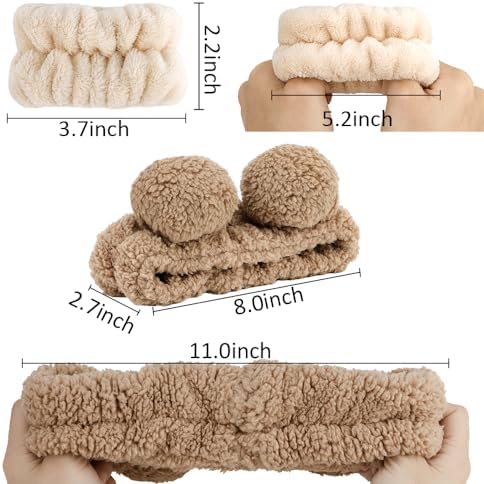 AHONEY Spa Bear Ears Headband Face Wash Headband and Wristband Set Skincare - Image 4