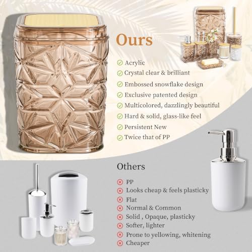 Bathroom Accessory Set, 9-Piece Brown Bathroom Set with Trash Can, Toilet Brush, Soap Dispenser, Soap Dish, Toothbrush Holder, Tumbler, Q-tip Holders & Tray, for Hotel/Apartment, Housewarming Gift - Image 7