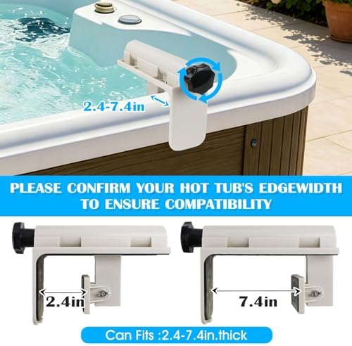 Hot Tub Table Tray with Adjustable Phone Holder, Nonslip Bathtub Table Tray Between 2.4-7.4" Hot Tub Accessories for Adults with 2 Cup Holders, Clip-on Pool Side Table for Above Ground Bathtub (Beige) - Image 3