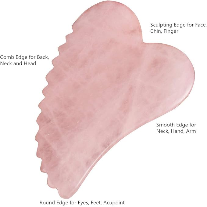Rose Quartz Gua Sha Comb Massage Tool - Unique Comb Edge Gua Sha Board for SPA & Acupuncture Therapy (Heart Shape)