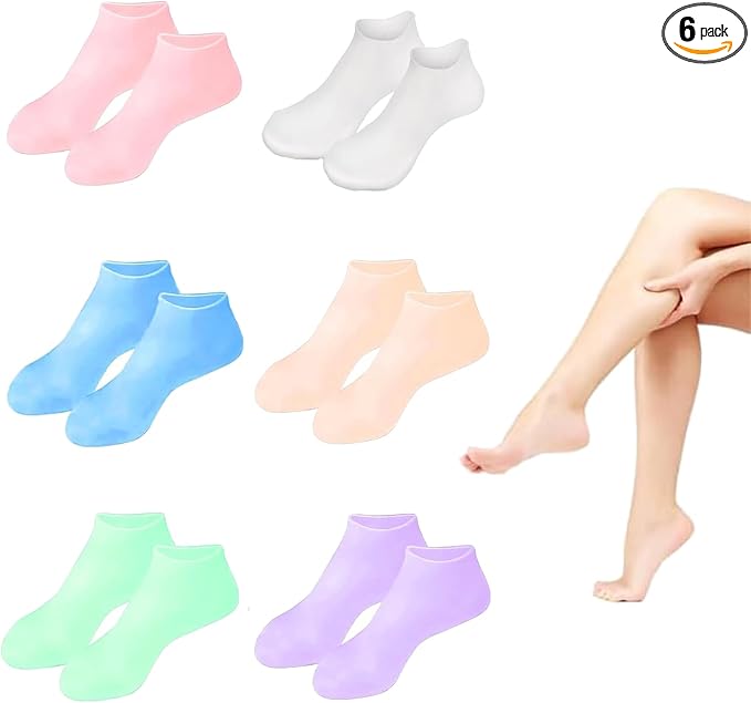 6 Pairs Silicone Socks for Dry Cracked Feet - Women's Moisturizing Foot Socks, Anti Slip Spa Socks Women Gel Pedicure Socks for Foot Softening Foot Care After Pedicure 6 Colors Assorted