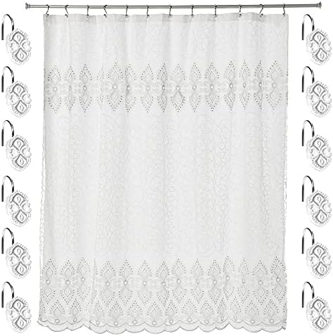 Zahari Home Monaco Bathroom Shower Curtain Set - 13pc Classic Luxury Contemporary Design with 12 Hooks by ZahariHome