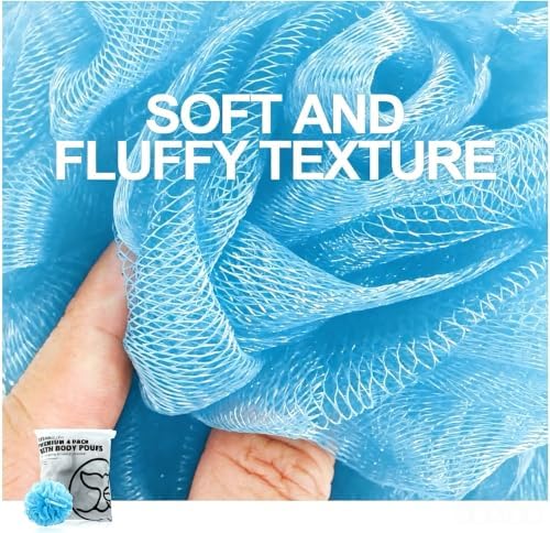 Loofah Bath Sponges - Gentle Exfoliating Shower Loofah for Rich Lather, Durable Mesh Body Scrubber for Men & Women 4 Pack (Sky Blue) - Image 3