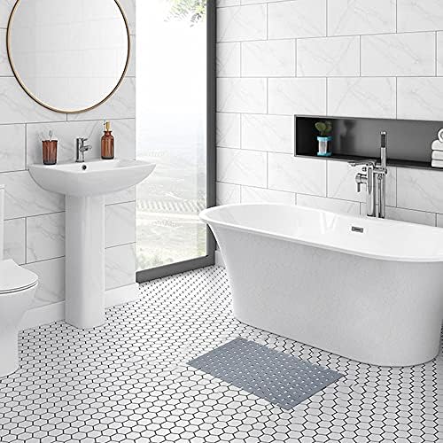 Bambo Bath Mat Bathroom Rugs Floor Wood Shower Bathtub Waterproof Non Slip Accessories 16x24 Inch Easy to Clean, Grey,1 pc - Image 2