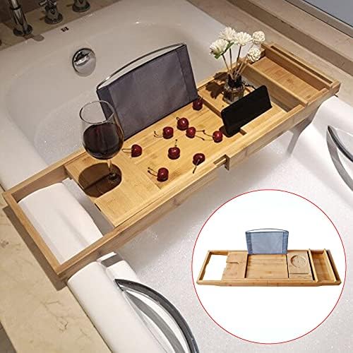 Bath Caddy Tray for Tub, Bamboo Bathtub Tray Caddy 29.5-42.9 inch Expandable with Wine Glass Holder, Book Stand and Phone Slot Luxury Bubble Bath Accessories & Spa Decor Distinctive Gift - Image 2