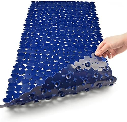 Pebble Shower Mat for Bathtub Non Slip 35"X16" with Suction Cups Navy Blue by HOME