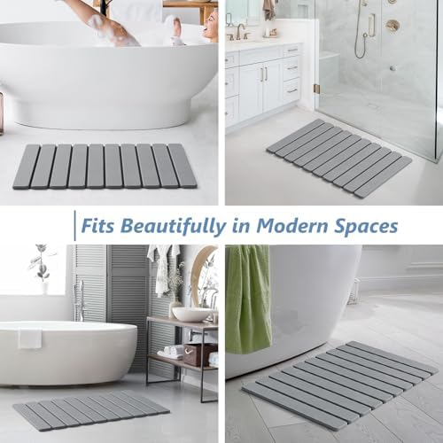 AWW Foldable Stone Bath Mat, Diatomaceous, 23.6"x15.5", Grey - Image 5