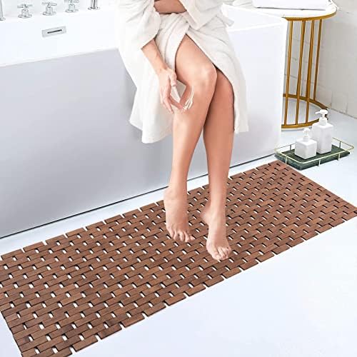 Bath Mat Bathroom Runner Long Large Rugs Floor Wood Shower Bathtub Waterproof Non Slip Accessories 16x48 Inch Easy to Clean, Walnut, 1 pc by Fovlaurs