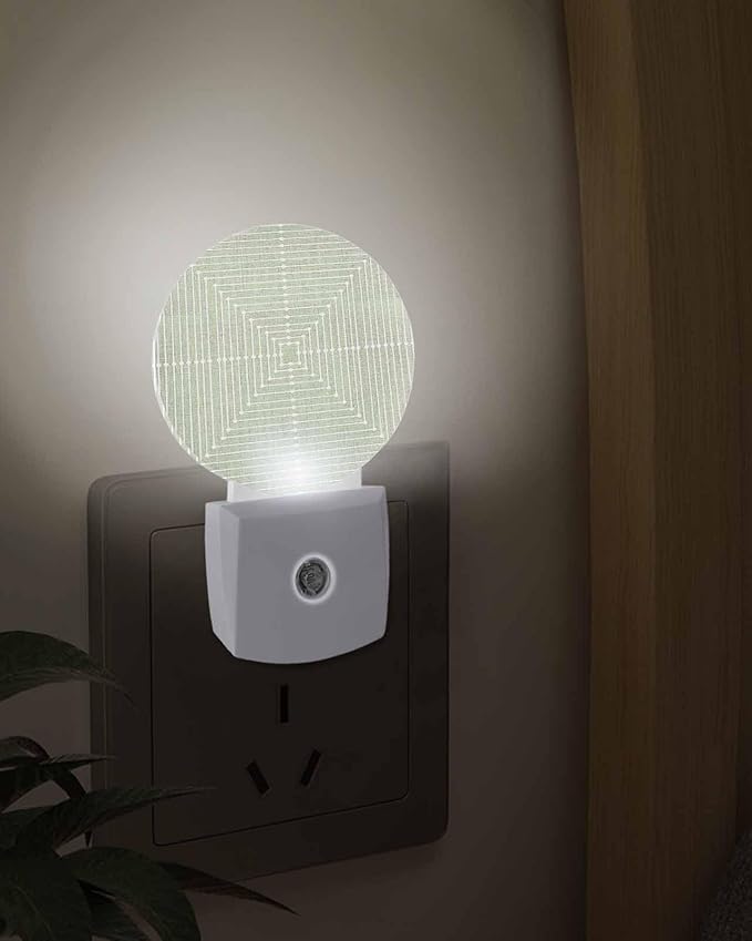 Night Lights Auto Sensor Sage Green Aesthetic Night Light Lines Perspective Box Round Lamp Plug-in LED Nightlights Dusk to Dawn for Living Room Bedroom Bathroom Hallway Wall Decor