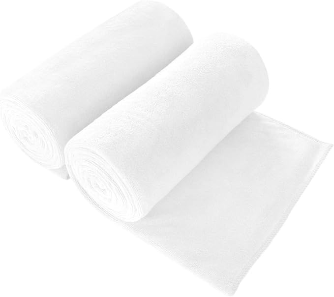 JML Microfiber Bath Towels Set of 2, 30" x 60", Large Bathroom Towel Oversized, Soft, Super Absorbent Fast Drying for Shower Sauna Swimming Hair Wrap, Beach, Sport, Fitness, Yoga (White)