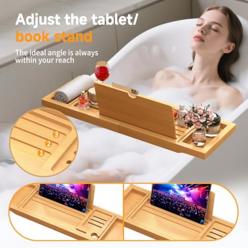 Bathtub Tray Caddy Fits Most Tubs Adjustable 23-34'' Beige - Image 6