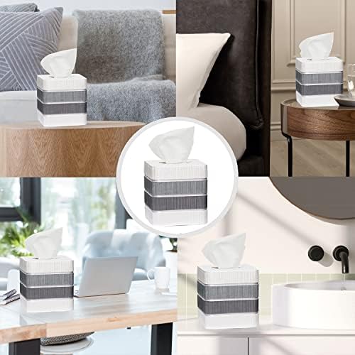 Zahari Home 2pc Modern Line Stylish Bath Accessories Set Waste Basket & Square Tissue Box Cover Classic Contemporary Decorative Beautiful Designs Gray Bathroom Decor Set for Home Modern Bath Set - Image 6