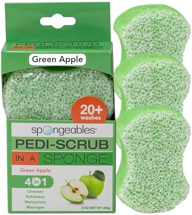 Spongables Pedi Scrub Foot Exfoliating 20+ Wash Sponge, Green Apple, 3 Count by Spongeables