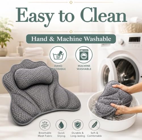 Luxe Bath Pillow for Tub Quick-Dry 4D Mesh,Head, Neck & Back Support (Gray) - Image 7