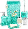 Bathroom Accessory Set, 9-Piece Teal Bathroom Set with Trash Can, Toilet Brush, Soap Dispenser, Soap Dish, Toothbrush Holder, Tumbler, Q-tip Holders & Tray, for Hotel/Apartment, Housewarming Gift by Unknown