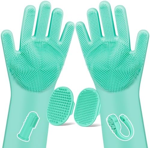 Augwind 6PCS Grooming & Bath Supplies for Dogs, Cats | Dog Washing Gloves | Dog Bath Brush | Dog Shower Brush | Pet Grooming Gloves | Dog Grooming kit | Pet Supplies for Showerhead & Sprayer (Green) by Augwind