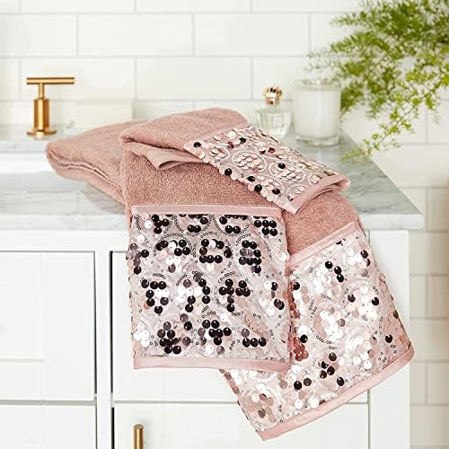 Zahari Home Sinatra Modern Bathroom Towel Set 3 Piece Towel Blush Bath Towel, Hand Towel and Wash Towel Luxury Contemporary Bling Blush Bath Towel Sets Soft Plush and Highly Absorbent - Image 6