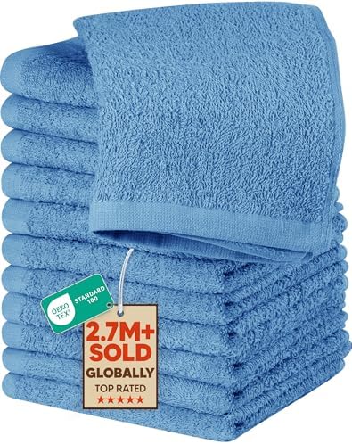 Utopia Towels 12 Pack Cotton Washcloths Set - 100% Ring Spun Cotton, Premium Quality Flannel Face Cloths, Highly Absorbent and Soft Feel Fingertip Towels (Electric Blue) by UTOPIATOWELS