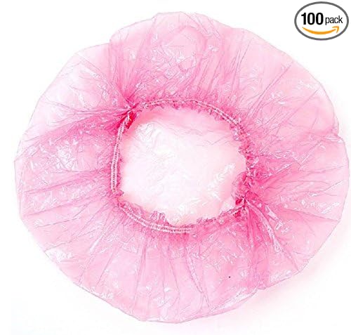 100Pcs Disposable Elastic Plastic Shower Caps Bath Hair Cap for Spa,Home Use,Hotel and Hair Salon (Pink)