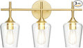 Ralbay Gold Bathroom Vanity Light 3-Lights Vintage Gold Vanity Lights Wall Lighting Clear Glass Gold Bathroom Light Fixtures Over Mirror