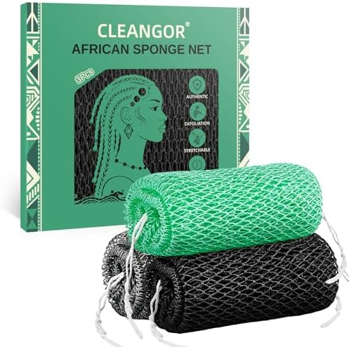 Cleangor 3Pcs African Net Sponge Authentic with Knots - Exfoliating Body by Cleangor