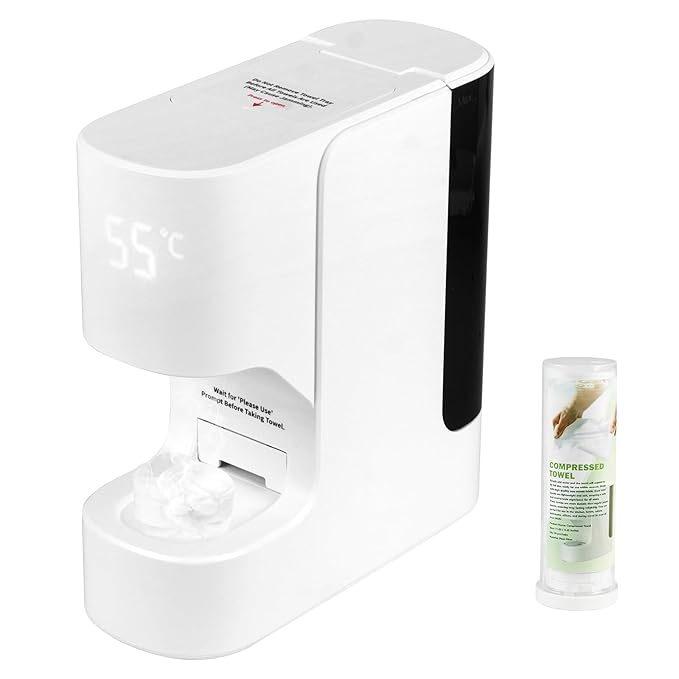 Hot Towel Dispenser, Mini Hot Towel Warmer for SPA, AZ GOGO Hot Face Towel Heater Machine with Smart Voice Alerts, 55°C(131°F) Constant Temp, 5-Second Fast Heating, 20 Compressed Towels