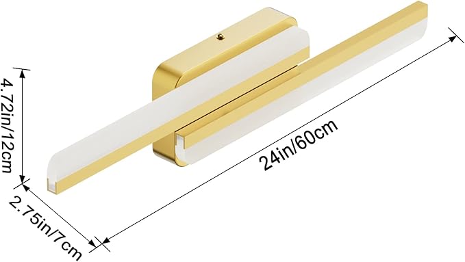 Ralbay Modern 24" Vanity Lights for Bathroom - 24W Frosted Aluminum LED Gold Bathroom Vanity Light Fixtures Over Mirror - Modern Gold Bath Lighting - 6000K White Light