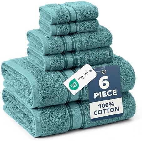 LANE LINEN Towel Set 6 Piece Soft Absorbent Quick Dry 100% Cotton - Teal by LaneLinen