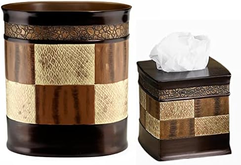 Zahari Home 2pc Zambia Animal Print Bath Accessories Set Waste Basket & Tissue Box Modern Classic Contemporary Decorative Beautiful Designs Bathroom Decor Set for Home Luxury Bath Set by ZahariHome
