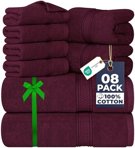 Utopia Towels 8 Piece Majestic Plush Luxury Towel Set, Cotton, Burgundy by UTOPIATOWELS